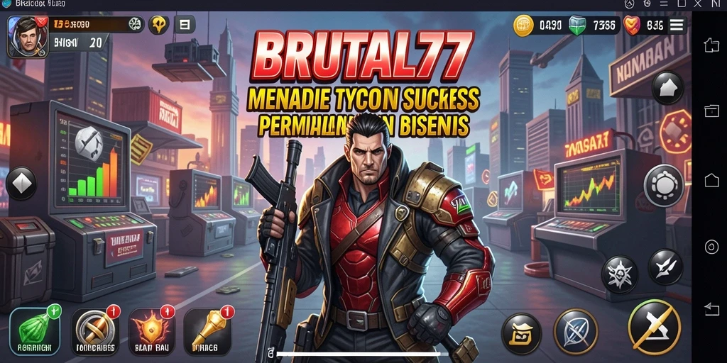 Tampilan gameplay menarik di BRUTAL77 menampilkan strategi mengelola bisnis.