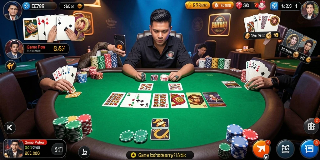 Screenshot gameplay EE789 yang menunjukkan aksi Poker seru.
