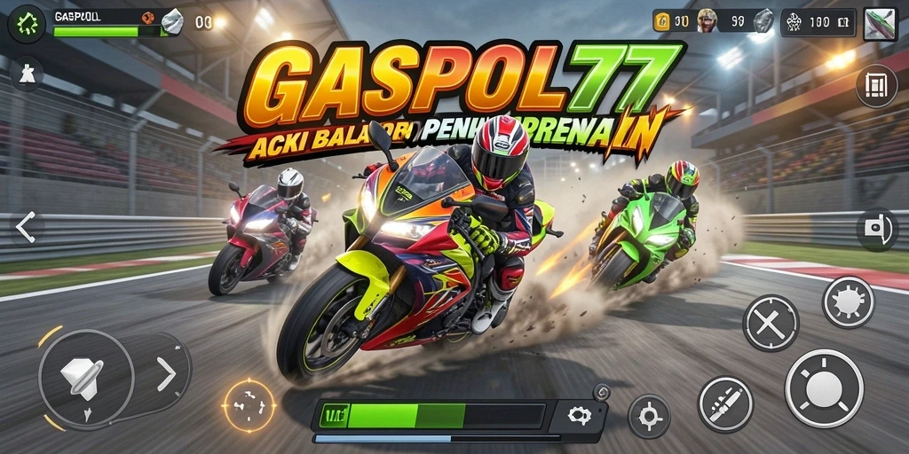 Screenshot dari gameplay GASPOL77 yang menunjukkan balapan motor penuh aksi.