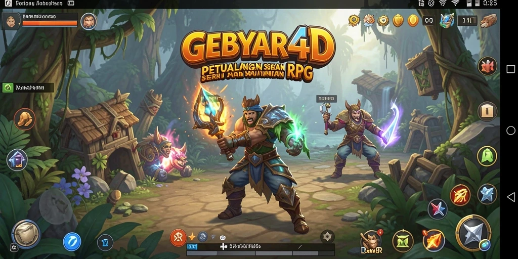 Screenshot GEBYAR4D menampilkan momen pertarungan epik dalam gameplay RPG.