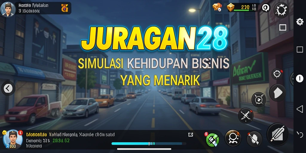 Tangkapan layar gameplay JURAGAN28 menampilkan usaha bisnis yang dinamis.