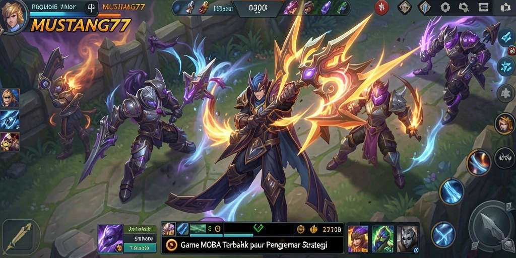 Tangkapan layar gameplay dinamis dari game MOBA MUSTANG77.