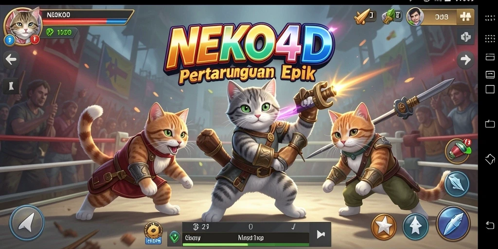 Tampilan seru pertarungan epik antara karakter kucing.