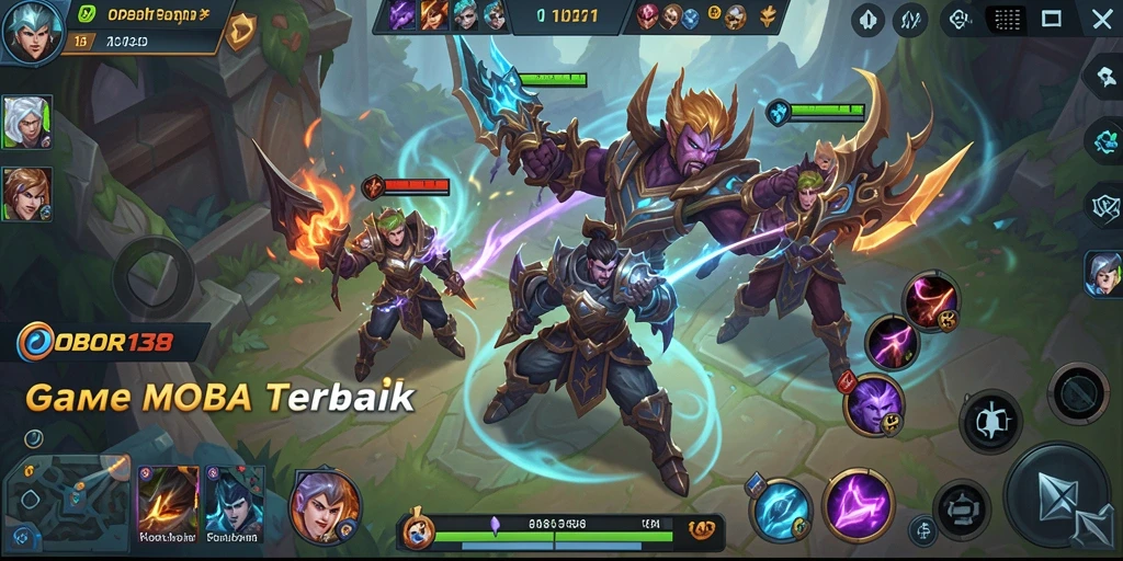 Tampilan seru dari gameplay MOBA OBOR138 dengan aksi pertarungan yang mendebarkan.