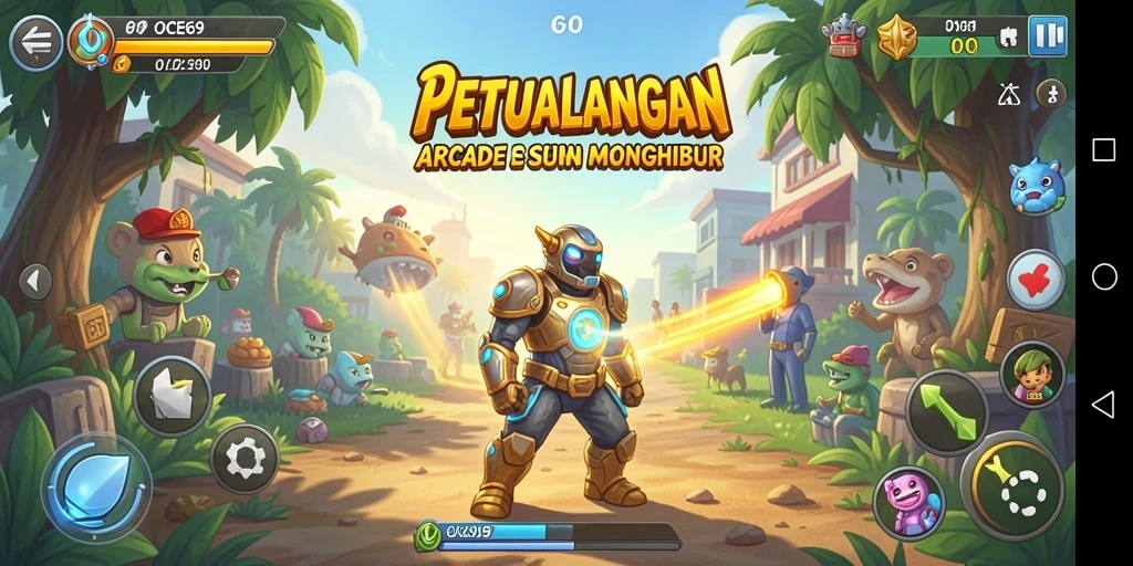 Tangkapan layar OCE69 menampilkan aksi gameplay arcade yang seru.