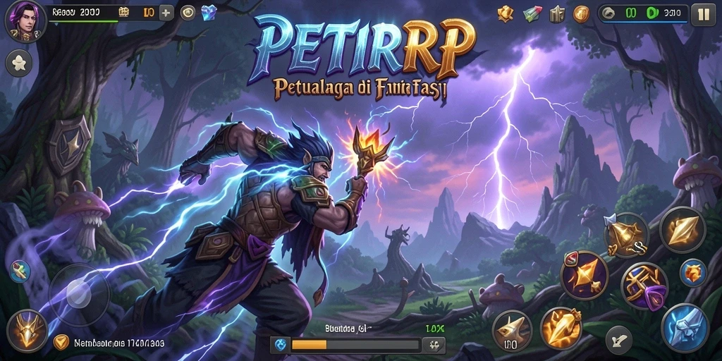 Gameplay PETIRRP menunjukkan pertarungan epik di dunia fantasi.