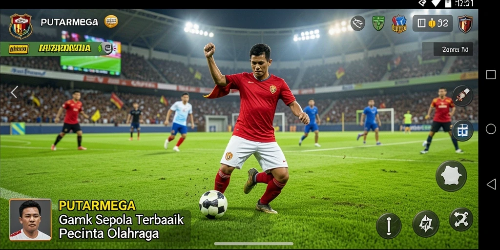 Tangkapan layar utama menunjukkan aksi seru pertandingan sepak bola.