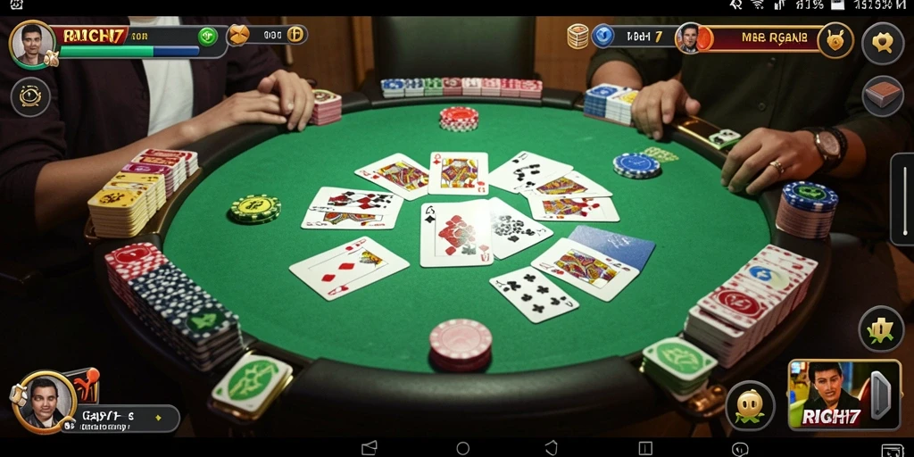 Screenshot RICH7 menunjukkan keseruan bermain Gaple dengan teman.