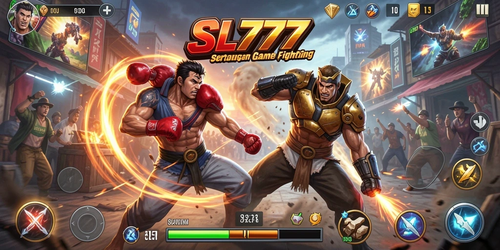 Tangkapan layar gameplay SL777 menampilkan pertarungan menegangkan antara karakter yang kuat.